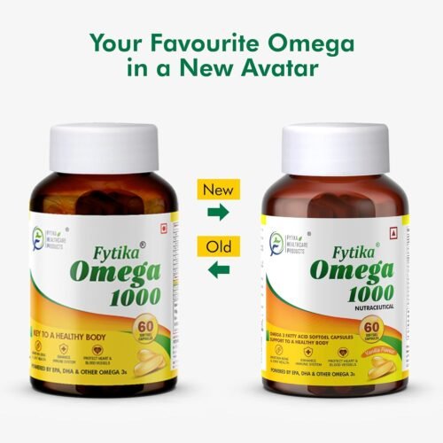 Fytika Healthcare Products Omega 1000 Fish Oil Omega 3 1000 mg Omega 3 fatty acids ,EPA & DHA For Heart, Brain, Joint & Muscle Support Omega 3 Capsule For Men & Women 60 Softgels