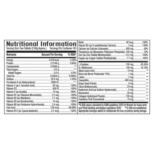 GNC Women's Hair, Skin and Nails Multivitamin With Biotin For Women 120 Tablets Hair Fall Control Improved Hair Growth