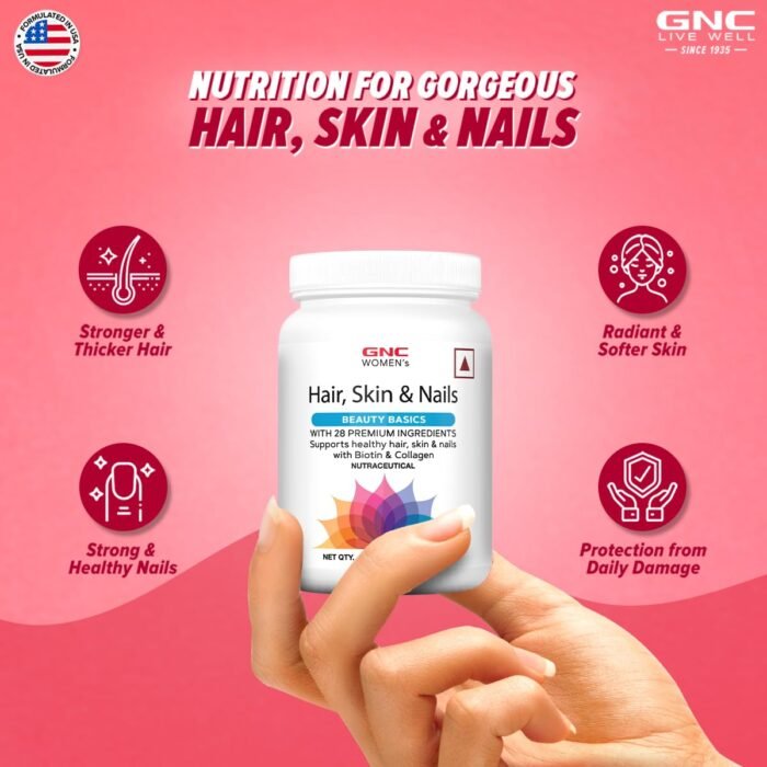 GNC Women's Hair, Skin and Nails Multivitamin With Biotin For Women 120 Tablets Hair Fall Control Improved Hair Growth