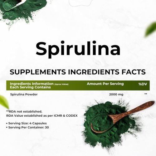 Health Veda Organics Plant Based Spirulina, 2000 mg 120 Veg Capsules I Supports Weight Management & Boosts Immunity8