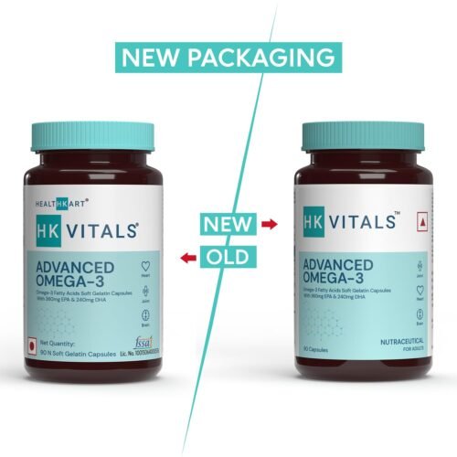 HealthKart HK Vitals Advanced Omega 3, 1000 mg Omega 3 with 360 mg EPA & 240 mg DHA, Double Strength Fish Oil Supplement