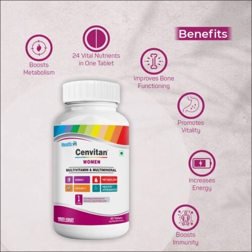 Healthvit Cenvitan Multivitamin for Women Women Daily Nutrition, Immunity Booster Hair, Skin and Nails Bone Health Energy Boost