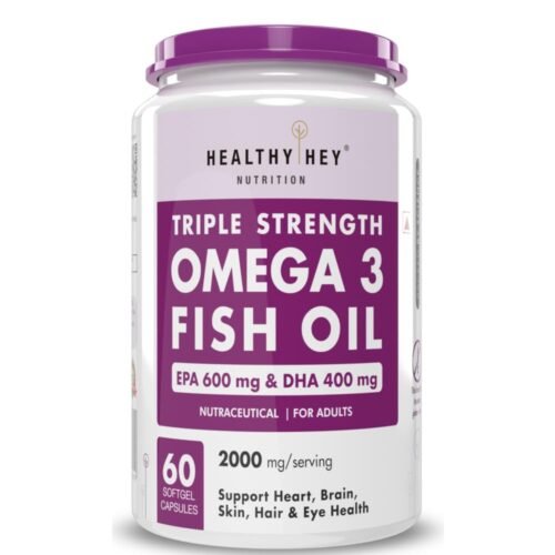 HealthyHey Nutrition Fish Oil Omega 3 60 Softgel For Women and Men Triple Strength Fish Oil