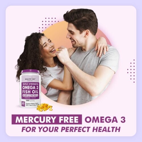 HealthyHey Nutrition Fish Oil Omega 3 60 Softgel For Women and Men Triple Strength Fish Oil