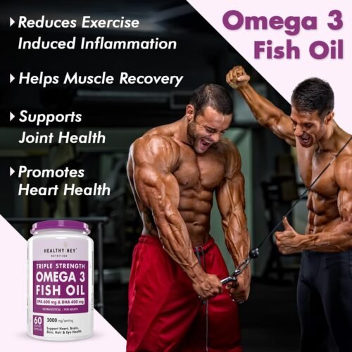 HealthyHey Nutrition Fish Oil Omega 3 60 Softgel For Women and Men Triple Strength Fish Oil