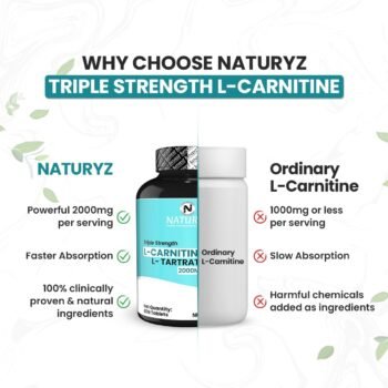 NATURYZ Triple Strength L-Carnitine L-Tartrate 2000MG Converts Fat into Energy Cellular Energy & Endurance Athletic Performance