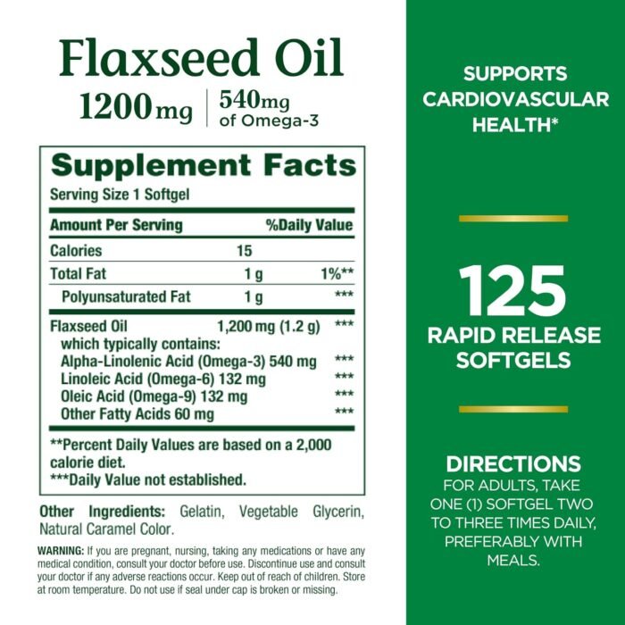 Nature's Bounty Flaxseed Oil 1200 mg - 125 Capsules