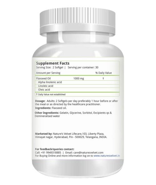 Nature's Velvet FlaxSeed Oil 1000mg(Omega 3-6-9) 60 Softgel Capsules
