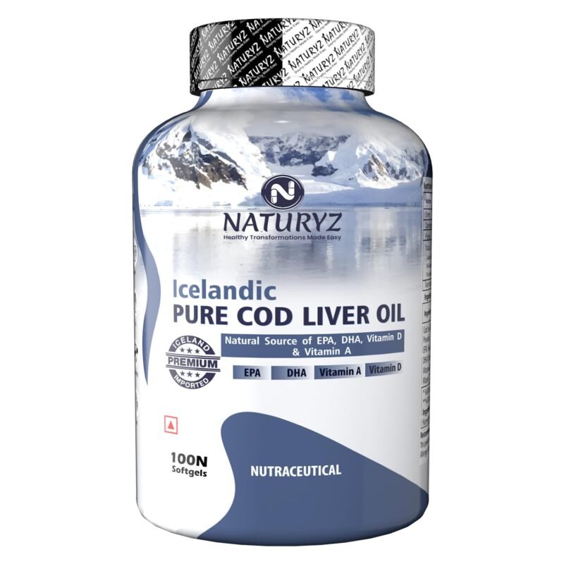 Naturyz Imported Icelandic COD Liver Oil Capsules with Natural Omega 3 (EPA & DHA), Rich in Vitamin D & A, Mercury Free