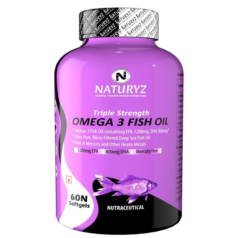 Naturyz Triple Strength Omega 3 Fish Oil with Highest Strength 2450 mg, 60 Capsules, Omega 3-6-9 Per Serving