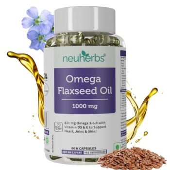 Neuherbs Cold Pressed Flaxseed Oil Capsule 1000mg With Omega 3-6-9 For Men & Women 821mg With Vitamin D3 & E To Support Heart