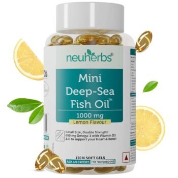 Neuherbs Mini Deep Sea Omega 3 Fish Oil 1000 mg With Lemon Flavour- 2X Omega 3, 360mg EPA & 240mg