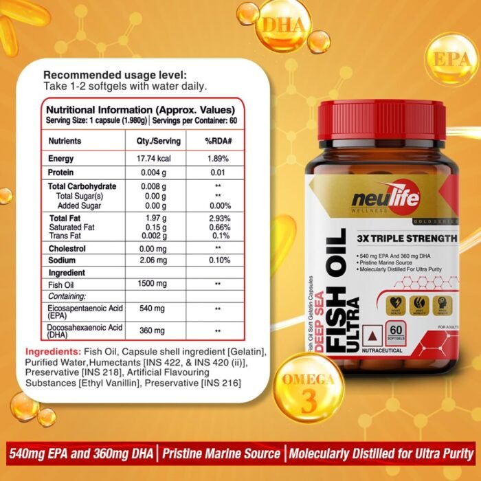 Neulife Ultra Triple Strength Omega 3 Fish Oil 1050mg with 550mg