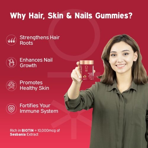 Nutriburst Biotin Gummies for Healthy Hair, Skin & Nails Growth With High Potency 10000 mcg of Sesbania Extract Natural Biotin