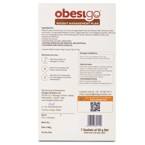 Obesigo BLCD Weight Management Plan 350gm (Vanilla Flavor, 7 Sachets of 50gm)