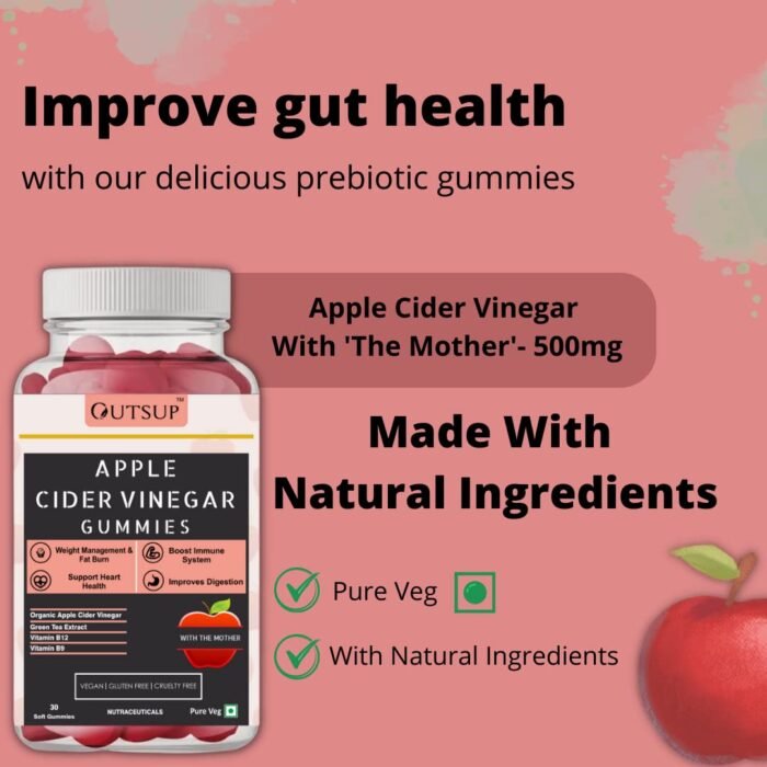 Outsup Apple Cider Vinegar Gummies with Green Tee Extract Women & Men ACV Gummies with Mother for Weight Management Detoxing & Improved Metabolism - 30 Gummies