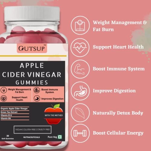 Outsup Apple Cider Vinegar Gummies with Green Tee Extract Women & Men ACV Gummies with Mother for Weight Management Detoxing & Improved Metabolism - 30 Gummies