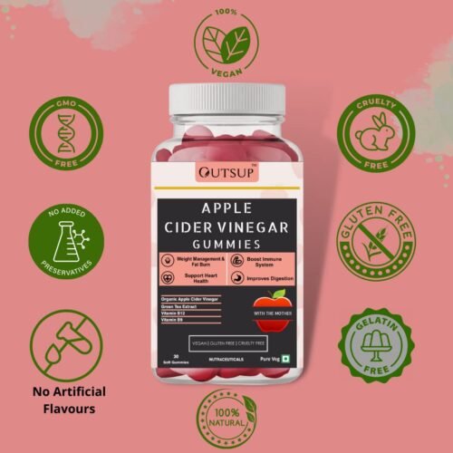 Outsup Apple Cider Vinegar Gummies with Green Tee Extract Women & Men ACV Gummies with Mother for Weight Management Detoxing & Improved Metabolism - 30 Gummies