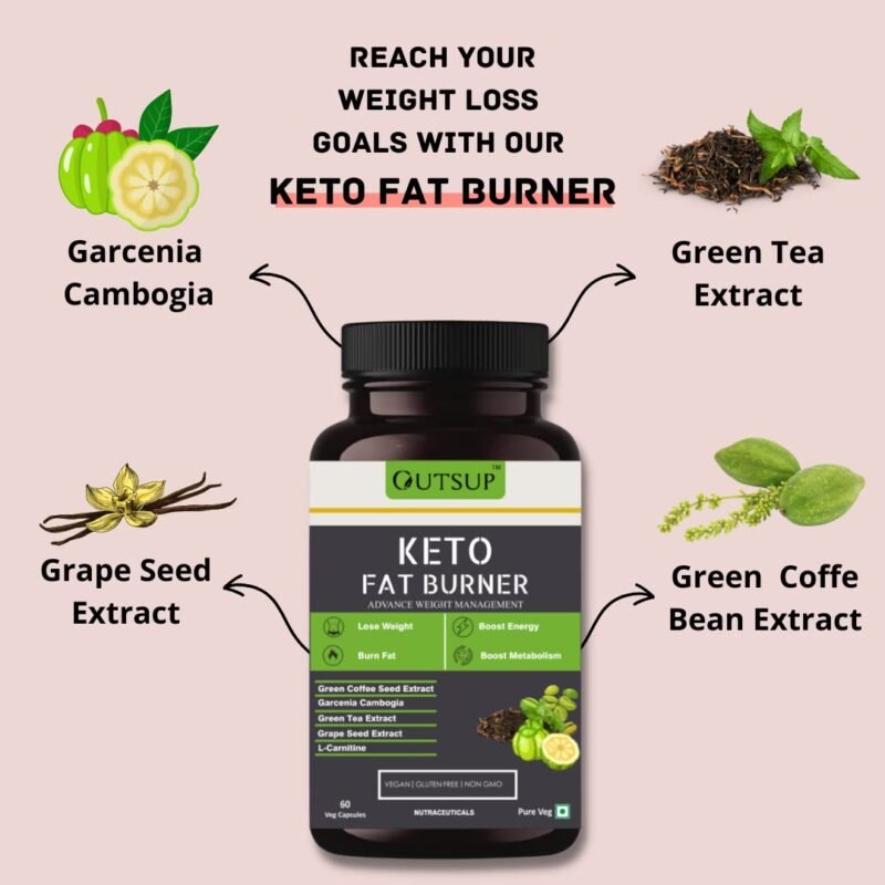 Outsup Keto Fat Burner 60 Capsules 1000MG, Weight Loss Supplement With Garcinia Cambogia, Green Coffee Beans