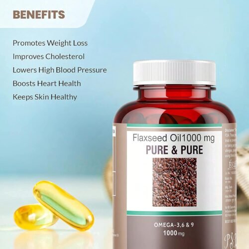 Pure & Pure Cold Pressed Organic Flaxseed Oil 1000mg Omega 3 6 9-120 Softgel Capsules