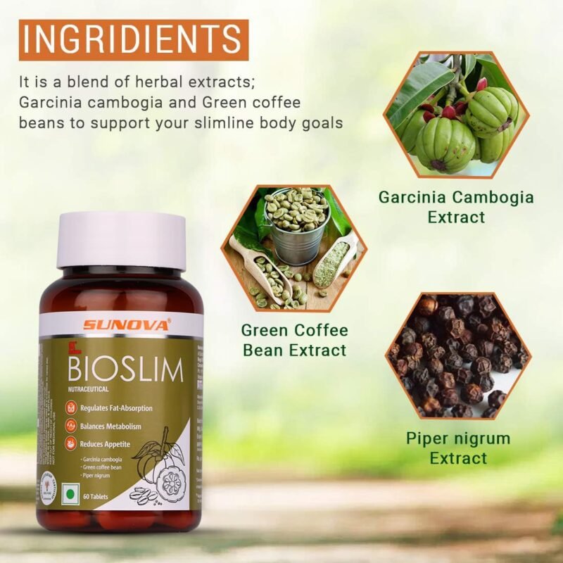 SUNOVA Bioslim- Weight Management Formula Made up of Garcinia Cambogia and Green Coffee Bean Extracts – 60 Tablets