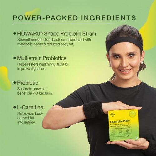 Setu Lean Lite Pro+ Gut Health Powder Prebiotic & Probiotic Supplement with Clinically Proven HOWARU® Strain & L-Carnitine Digestion