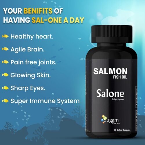 Sugam Pharma (Omega 3 1500mg) Salone Salmon Omega 3 Fish Oil Capsules Triple Strength