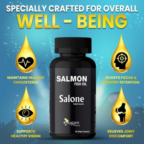 Sugam Pharma (Omega 3 1500mg) Salone Salmon Omega 3 Fish Oil Capsules Triple Strength