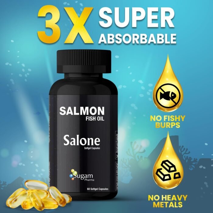 Sugam Pharma (Omega 3 1500mg) Salone Salmon Omega 3 Fish Oil Capsules Triple Strength