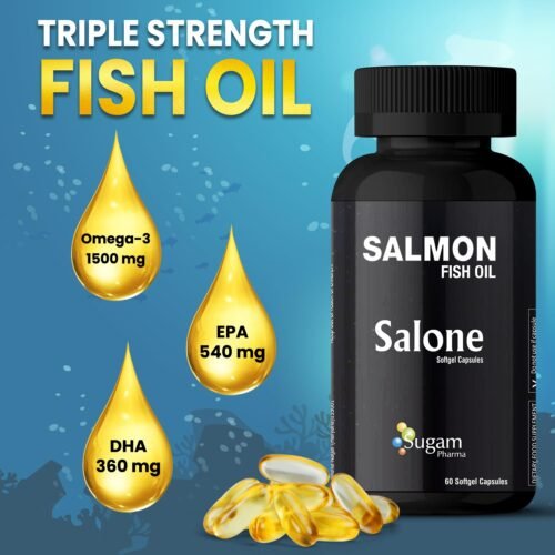 Sugam Pharma (Omega 3 1500mg) Salone Salmon Omega 3 Fish Oil Capsules Triple Strength