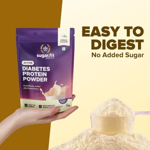 Sugar.Fit Active Diabetes Protein Powder 350G- Vanilla, Low Gi Protein Drink For Blood Sugar Control & Weight Management