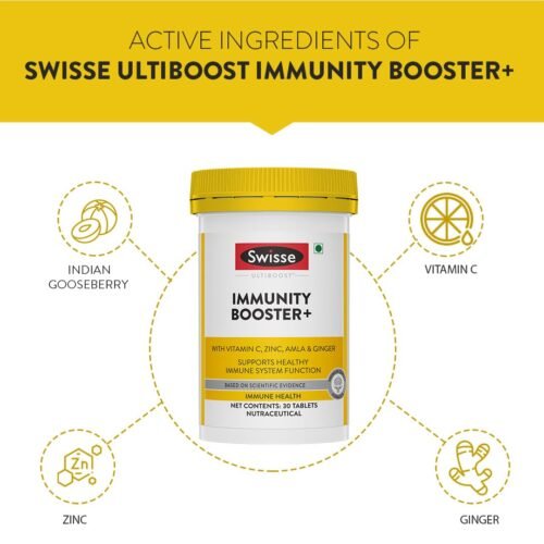 Swisse Immunity Booster+ with Vitamin C & Zinc - Contains Amla & Ginger, All Natural Immunity Booster1