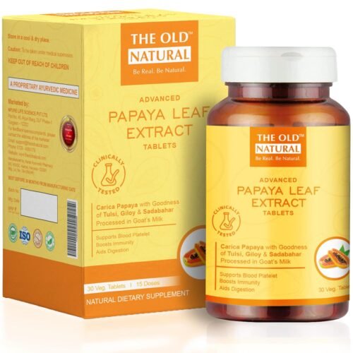 The Old Natural Papaya Leaf Extract Tablets 30 Tablets I platelets booster, Carica Papaya With Goodness Of Tulsi