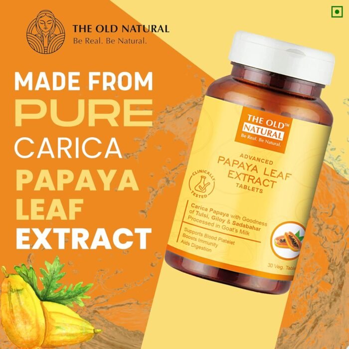 The Old Natural Papaya Leaf Extract Tablets 30 Tablets I platelets booster, Carica Papaya With Goodness Of Tulsi