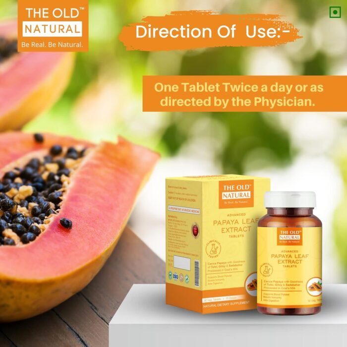 The Old Natural Papaya Leaf Extract Tablets 30 Tablets I platelets booster, Carica Papaya With Goodness Of Tulsi