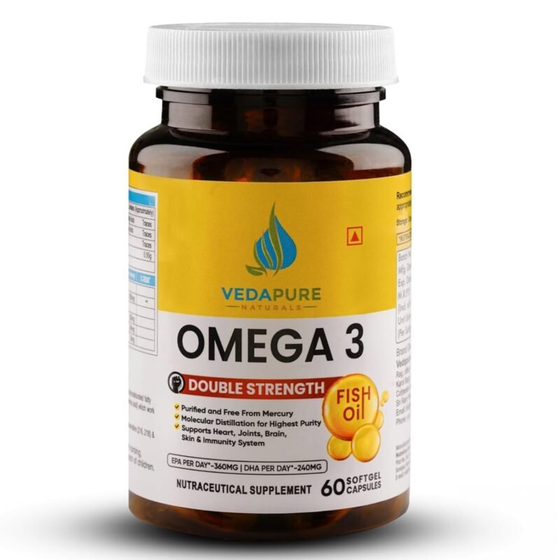 VEDAPURE Fish Oil Omega 3 Fatty Acid Capsules for Men & Women 1000 mg with Vitamin E & D3