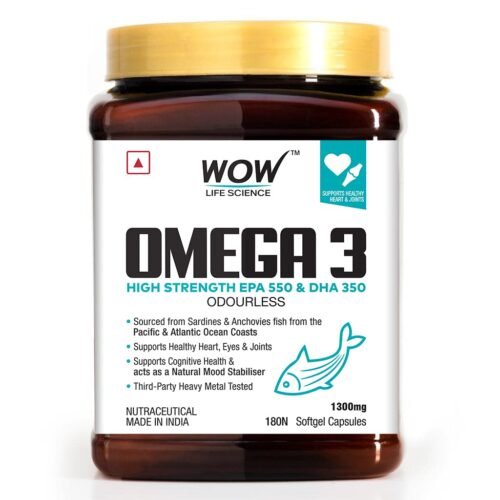 WOW Life Science Omega-3 Fish Oil 1300 mg Triple Strength - 550mg EPA & 350mg DHA for Joints