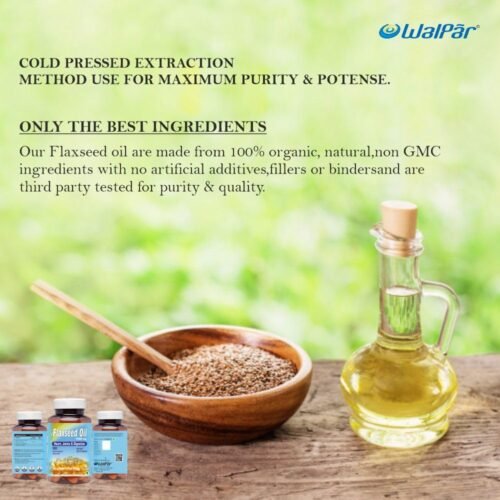 Walpar Cold Pressed Organic Flaxseed Oil 1000mg Omega 3, 6, 9-90 Capsules (Pack of 1)1