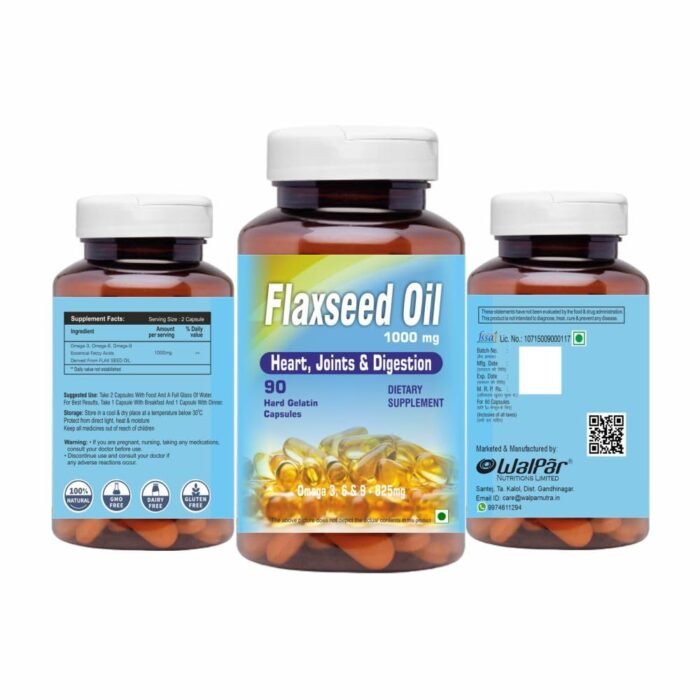 Walpar Cold Pressed Organic Flaxseed Oil 1000mg Omega 3, 6, 9-90 Capsules (Pack of 1)1