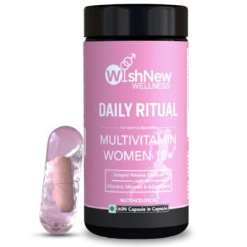 WishNew Wellness Daily Ritual Women's Multivitamin 18+ Complete 36-Nutrient Formula for Optimal Health & Vitality Supports PMS, UTI Care 60 Non-GMO Delayed Release Capsules for Your Wellbeing