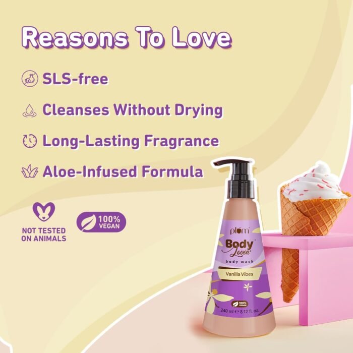 Plum BodyLovin' Vanilla Vibes Body Wash | SLS-Free Creamy Body Wash For Women | Long Lasting Vanilla Fragrance