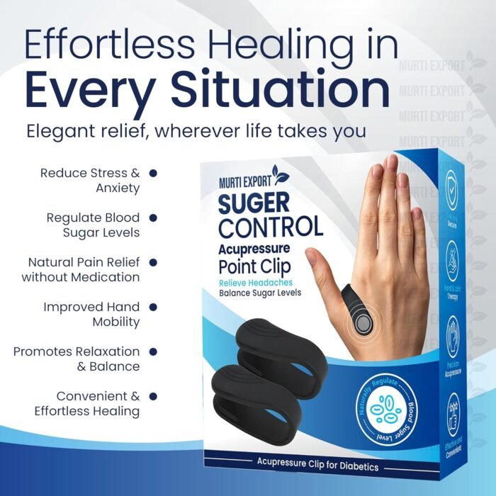 Murti Export Sugar Control LI4 Acupressure Point Clip (4 Piece) - Wearable Hand Massager for Headache, Migraine, Arthritis, and Tension Relief