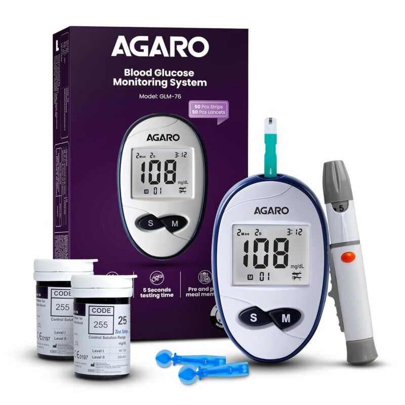 AGARO Glucometer, Blood Glucose Monitoring System with 50pcs Strips & Lancets, Glucometer Machine