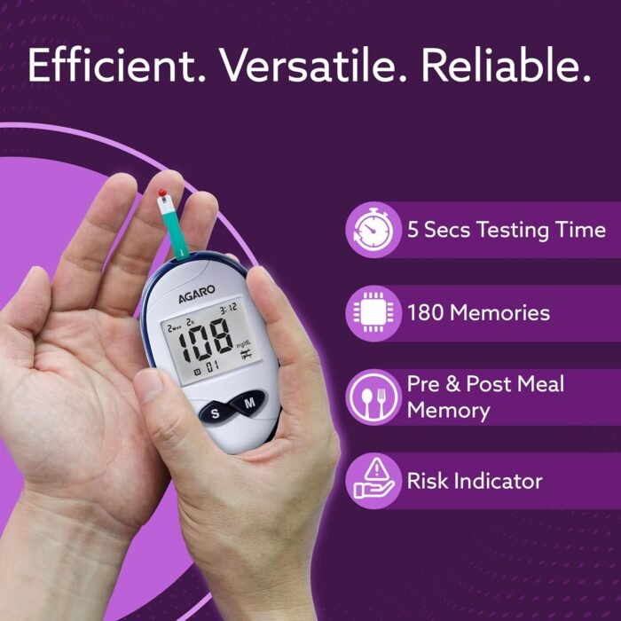 AGARO Glucometer, Blood Glucose Monitoring System with 50pcs Strips & Lancets, Glucometer Machine