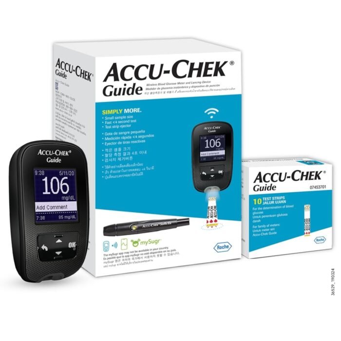 Accu-Chek Guide Blood Glucose Glucometer (with Bluetooth) Kit with Vial of 10 Strips, 10 Lancets and a Lancing Device