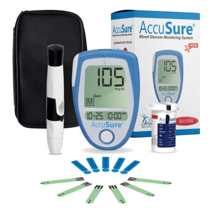 AccuSure Instant Digital Blood Glucometer Kit with 25 Strips,10 Lancet,1 Lancing device for Accurate Blood Glucose Sugar