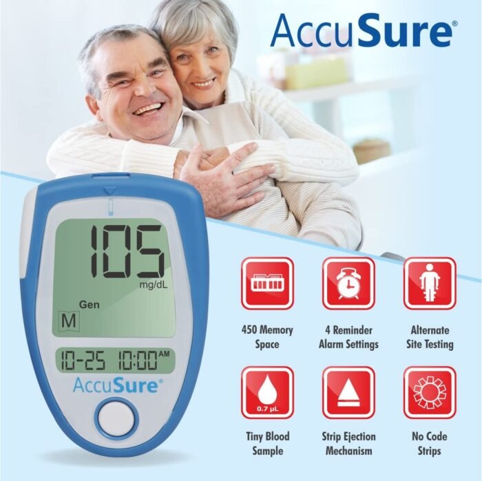 AccuSure Instant Digital Blood Glucometer Kit with 25 Strips,10 Lancet,1 Lancing device for Accurate Blood Glucose Sugar