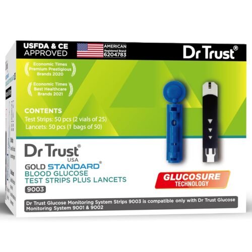 Dr Trust USA Gold Standard Blood Glucose Test Strips Plus Lancets - 50 Strips