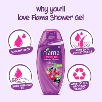 Fiama Body Wash Shower Gel Blackcurrant & Bearberry, 250ml, Body Wash for Women & Men with Skin Conditioners for Radiant Glow