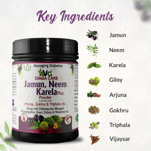 Health Organics Jamun, Neem & Karela Plus Powder 200g, Diabetes Care Ayurvedic Supplement with Arjuna1